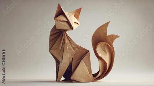 Geometric Origami Cat Sculpture