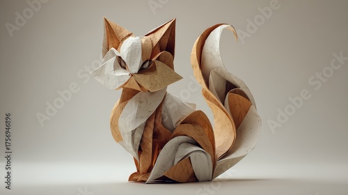 Geometric Origami Cat Sculpture