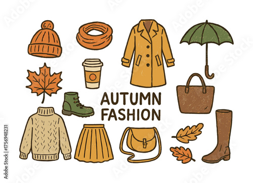 Vector Autumn fashion essentials: cozy clothes, accessories, and colors for fall style
