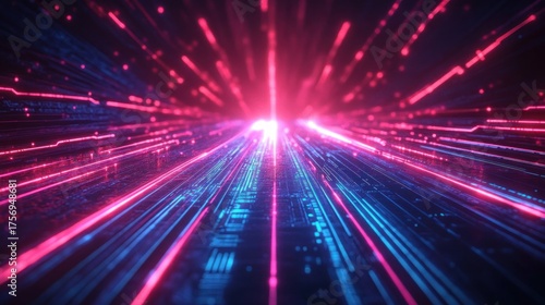 Wallpaper Mural Bright neon blue and pink glowing lines converging towards a bright focal point on a dark background creating a futuristic high-speed energy effect Torontodigital.ca