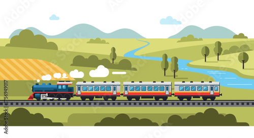 Train Journey Through Scenic Countryside Landscape.