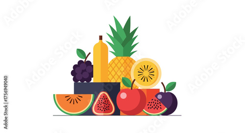 Vibrant Assortment of Fresh Fruits and Juice.