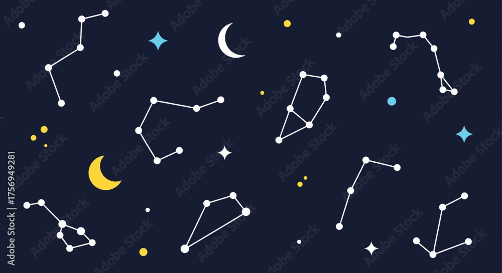 Fototapeta premium Celestial Constellations and Stars in a Dark Night Sky.