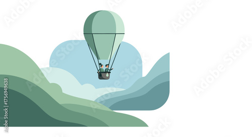 Hot Air Balloon Adventure Over Green Hills.