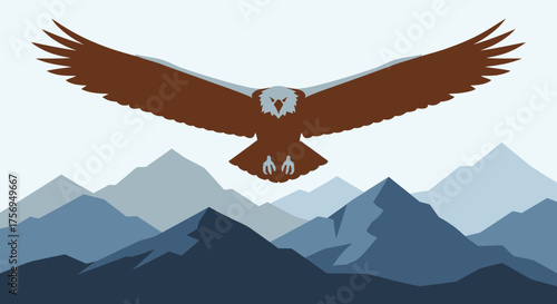 Majestic eagle soaring above mountain range, freedom and power.