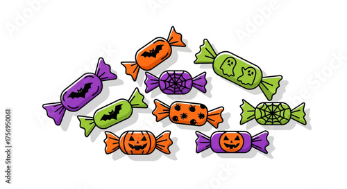 Halloween candy assortment colorful wrapped treats for trick or treaters.