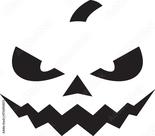 A menacing carved halloween pumpkin face with sharp teeth and angry eyes a classic spooky symbol for the autumn holiday isolated on white background.