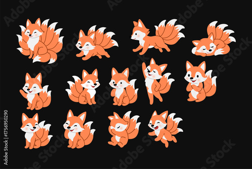 illustration of Fox Character Poses Collection