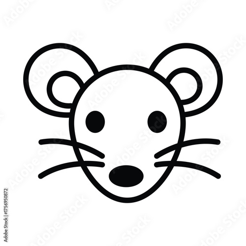 A cartoon mouse face with round ears whiskers and a simplified design. line icon editable stroke