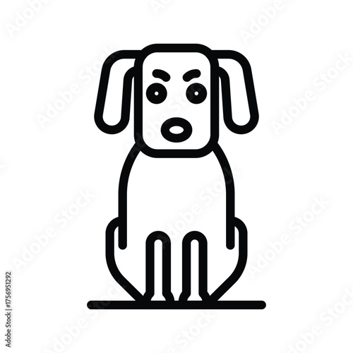 A minimalist illustration of a seated dog with floppy ears surprised facial expression and simple line work against a white backdrop. line icon editable stroke