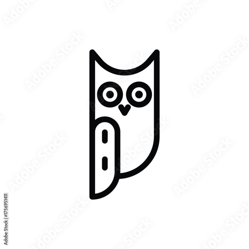 A minimalist stylized owl design featuring simple lines and geometric shapes. line icon editable stroke