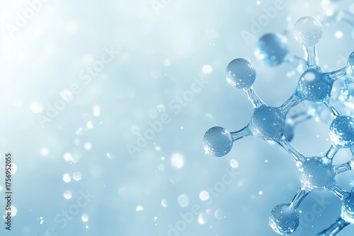 Light blue and white gradient background with abstract medical molecules web banner design