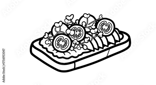 Deliciously garnished toast with fresh tomatoes and microgreens a culinary delight.