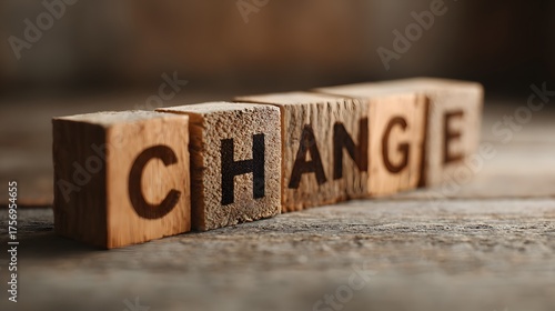 Wallpaper Mural Wooden blocks spell out the word "CHANGE" on a rustic surface. Torontodigital.ca