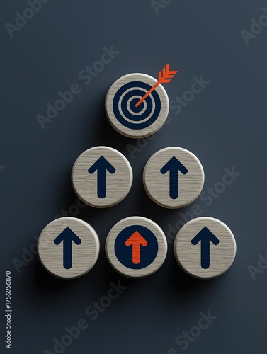 A visual representation of goal setting, featuring a target with an arrow above upward-facing arrows, symbolizing progress and achievement.