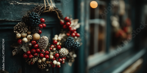Rustic Christmas wreath on ...
