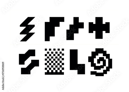 Vector Bold geometric black shape patterns on white background