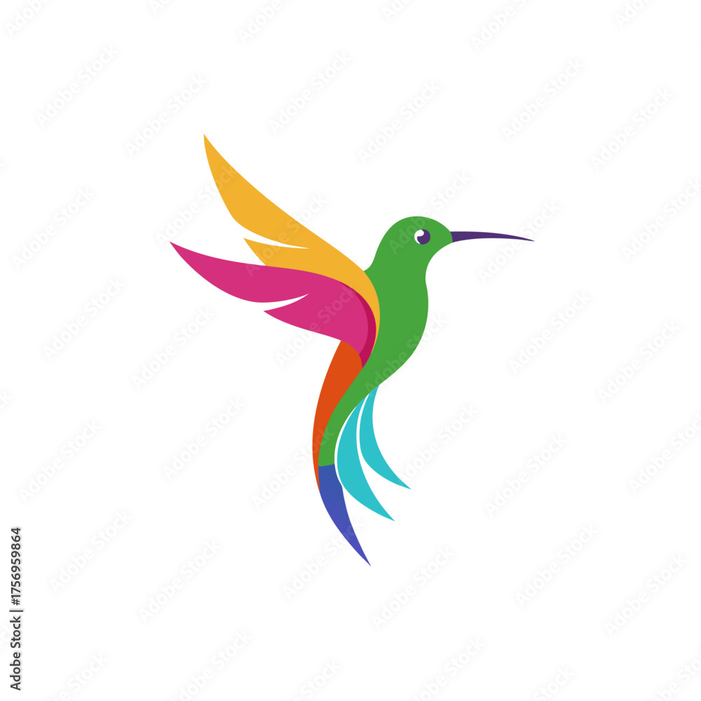 Obraz premium Colorful hummingbird logo design with abstract wings and tail