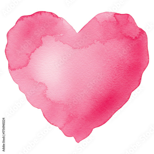 Bright pink watercolor heart shape with soft feathered edges and textured paper look isolate
