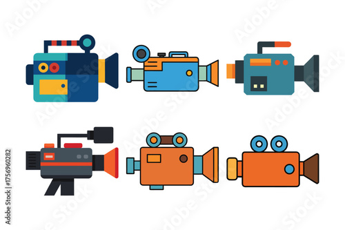 Vintage Video Camera Icon Set Vector