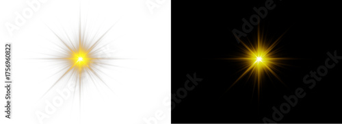 Radiant golden glow PNG with sparkling highlights and luminous beams. Bright flares add elegance, warmth, and festive energy. Perfect for abstract compositions, neon visuals, or digital design.