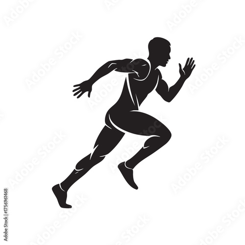 Dynamic Athlete Silhouette Sprinting Forward Ready for Action Expressing Speed Power and Determination Isolated on White Background Ideal for Sports Fitness and Active Lifestyle Designs