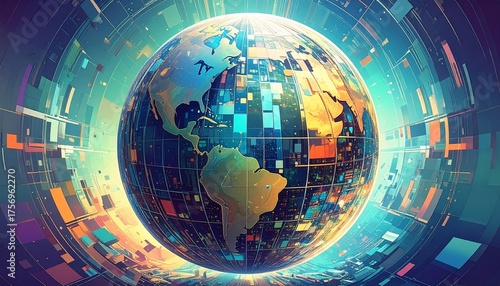 Abstract Digital Earth Globe with Technological Background Elements