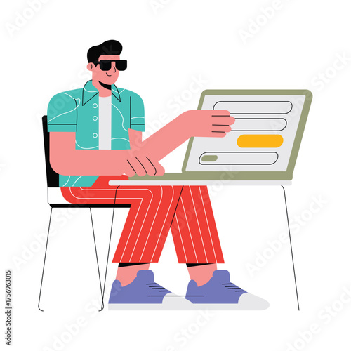 User completing multi-step form process on screen illustration