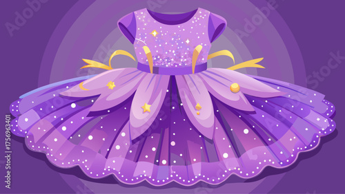 Very beautiful soft lavender dress with sparkling sequins and tulle skirt, highlighted in close-up, creating a magical, playful, and festive children’s outfit perfect for vector artwork or design 