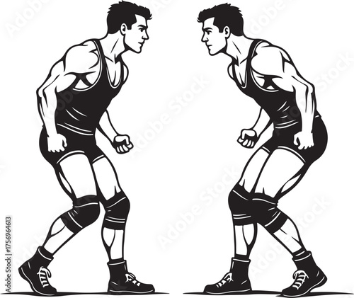 Two wrestlers facing each other in a stance wrestling