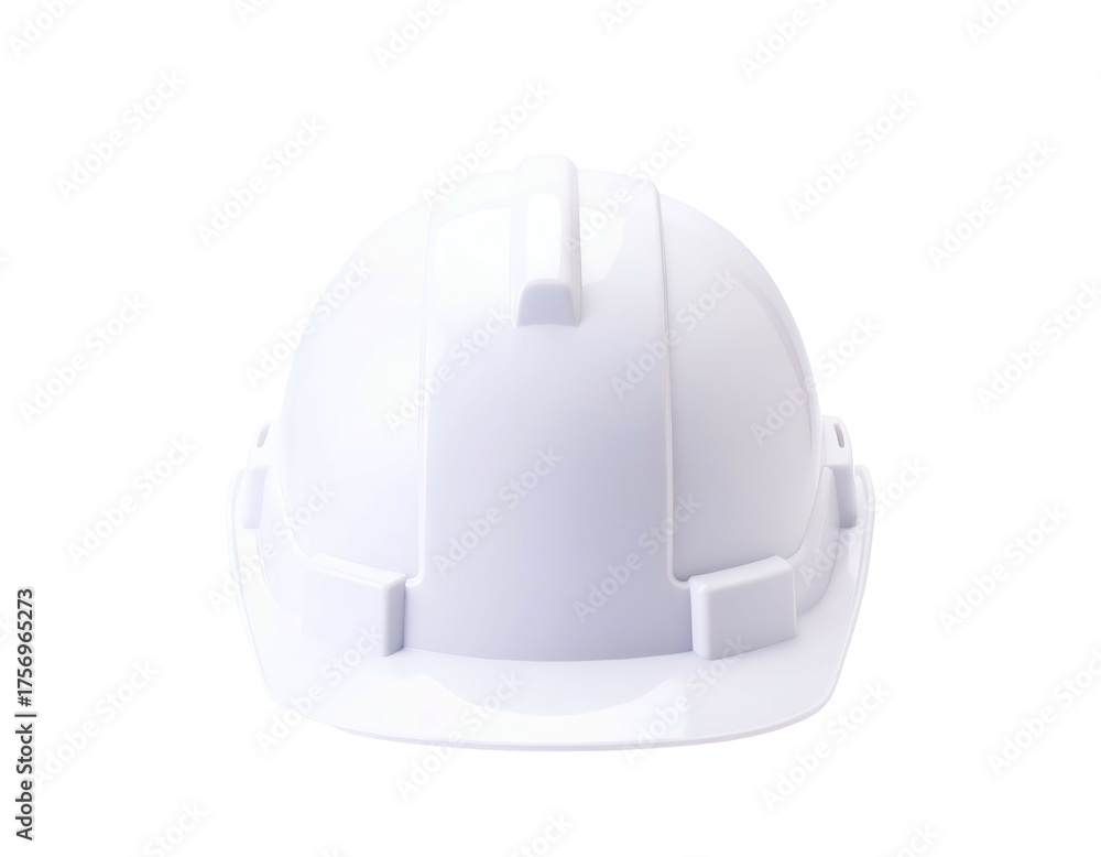 Fototapeta premium A front view of a white construction hard hat, centered against a black background