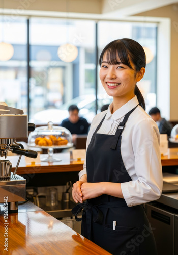 カフェで働く若い女性店員