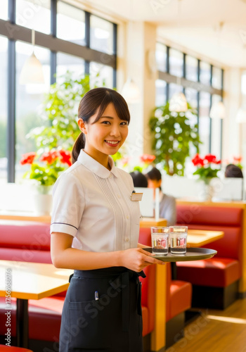 カフェで働く若い女性店員