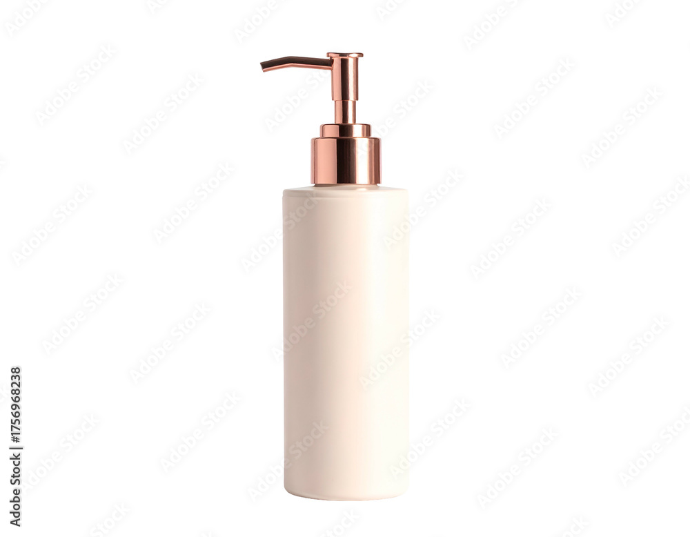 Obraz premium An isolated, elegant bottle with a metallic pump dispenser, set against a stark black background