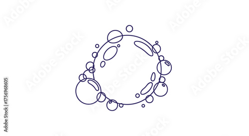 A delicate arrangement of small and large transparent liquid bubbles forming an artistic cluster and gently floating upwards on a plain white background.