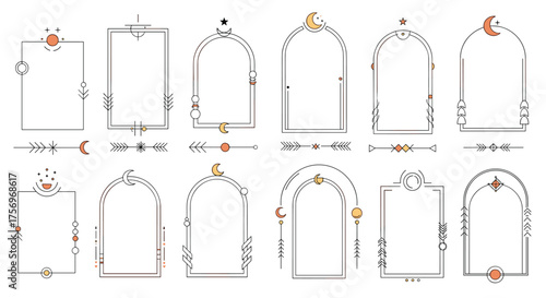 Elegant celestial arch frames and borders with boho inspired decorative elements.