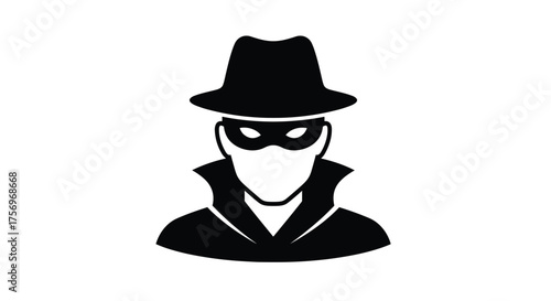 A mysterious figure wearing a hat and mask watches from the shadows.