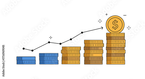Growing stacks of coins and upward trending graph symbolizing financial growth.