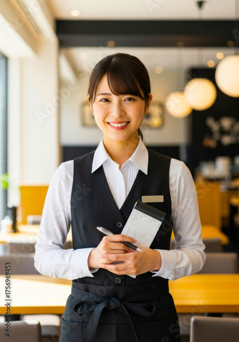 カフェで働く若い女性店員