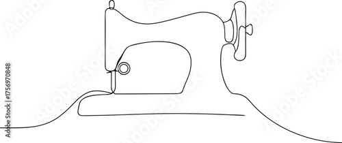 Black line art of a vintage sewing machine retro antique