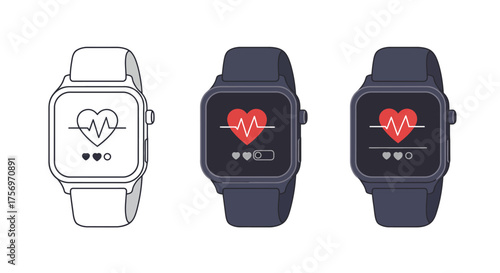 Smartwatch displaying heart rate and pulse line.
