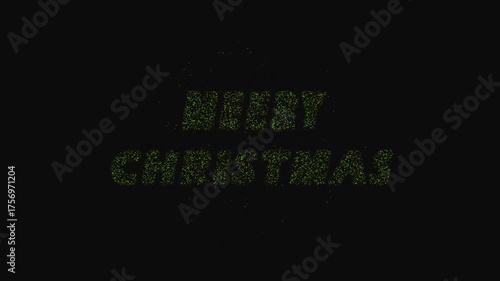 merry christmas glow particle effect animation on black background.