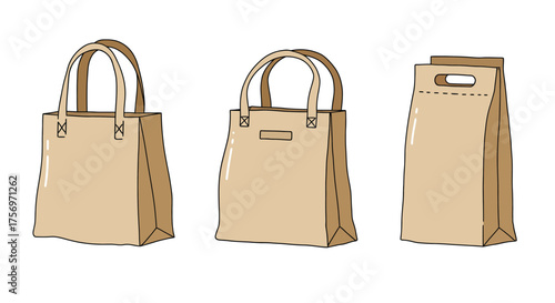 Three different types of paper shopping bags displayed side by side.