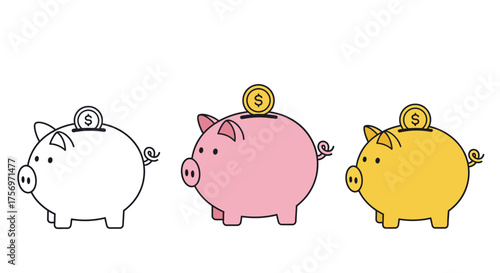 Three piggy banks in different styles for saving money.
