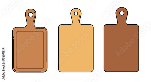 Three wooden cutting boards of different shades and styles.