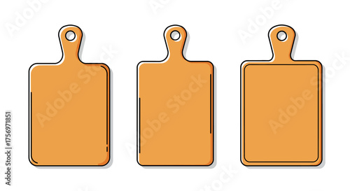 Three wooden cutting boards with handles on a white background.