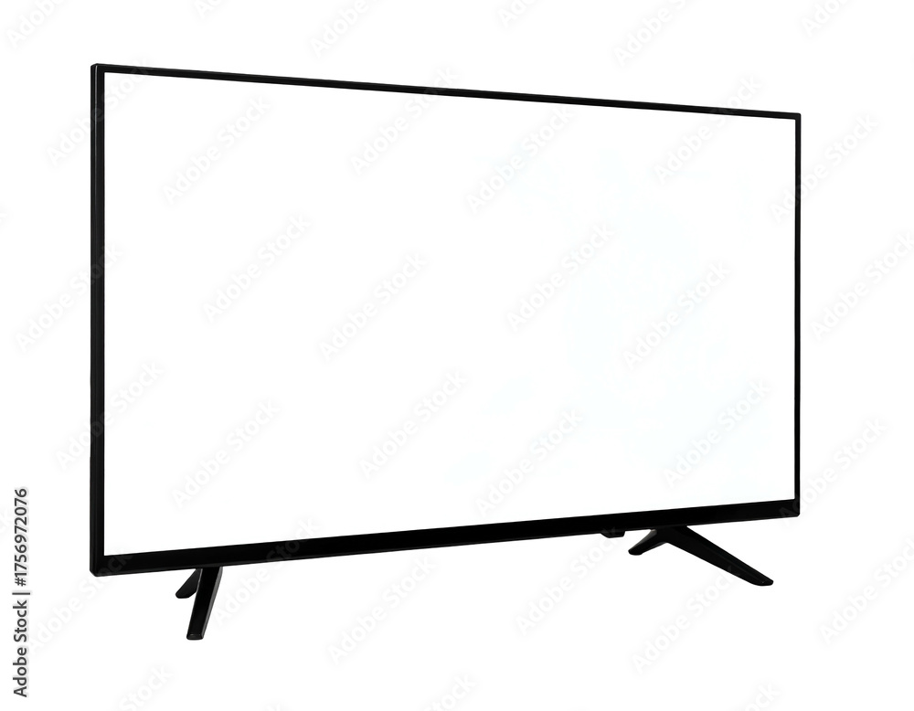 Naklejka premium Angled shot of a blank display television with thin black bezels and minimalist stand