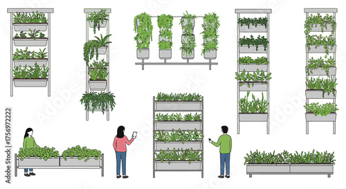 Vertical Farming Systems and Urban Gardening Concepts Illustrated.