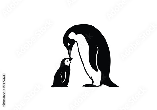Penguin Family Minimalist Design Parent Penguin Baby Penguin Minimalist Black White Graphic
