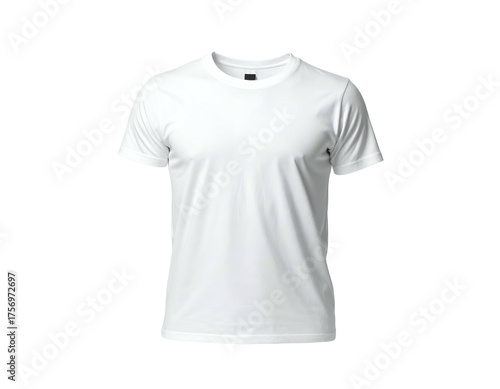 A plain white crew neck short sleeve t-shirt with subtle fabric texture on a black background